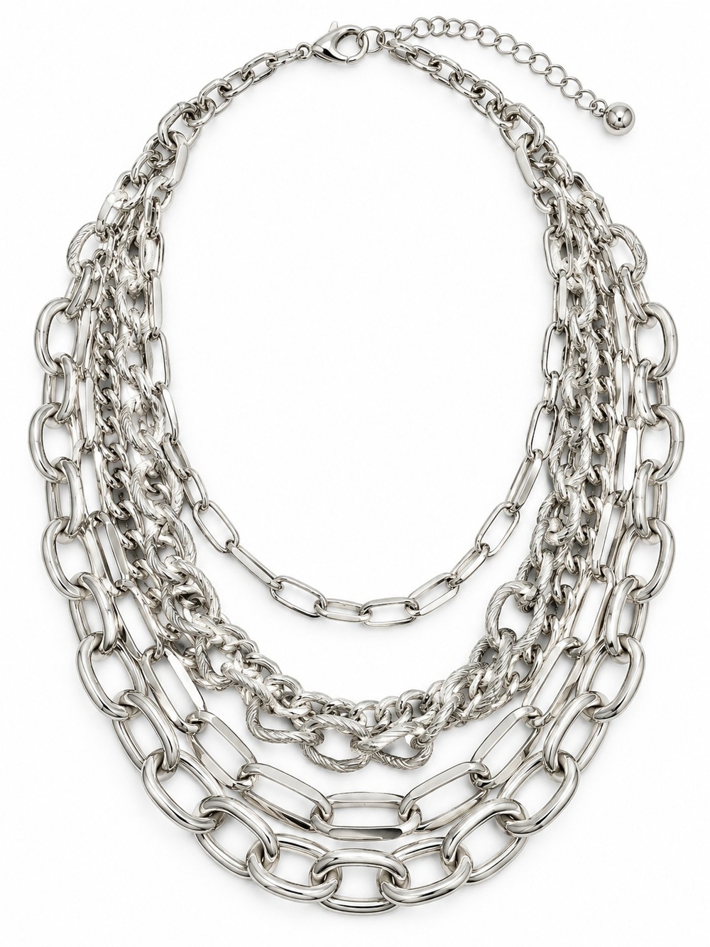 Silver-Tone 5 Strand Layered Chain Statement Necklace